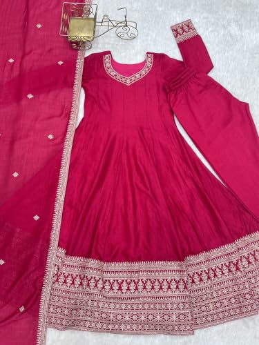 Leeli Peeri Desigenr Vichitra Silk Embroidery Work Anarkali Kurta Set With Dupatta.
