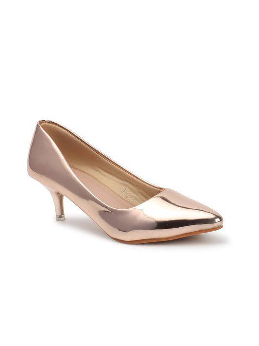 Carlton London Women Rose Gold Stylish Slip-on Pump Shoes with Stiletto Heels, Pointed Toe (39)