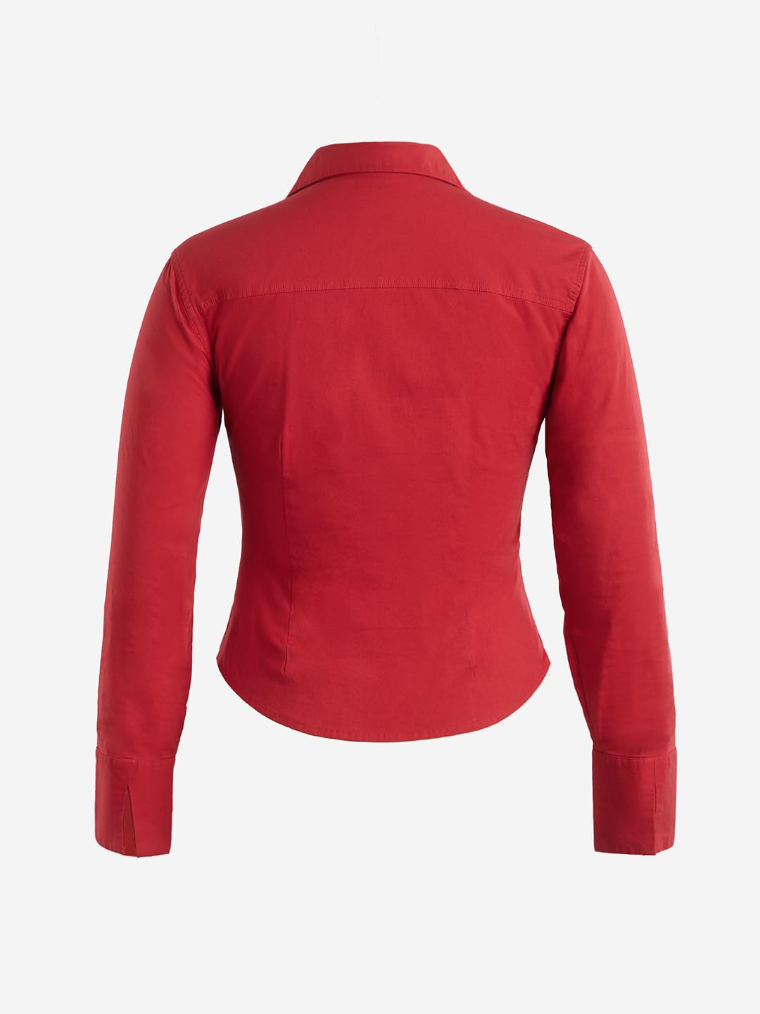 The Souled Store Corset Shirt: Cherry Red Women and Girls Long Sleeves Collared Neck Button Front Fitted Shirts
