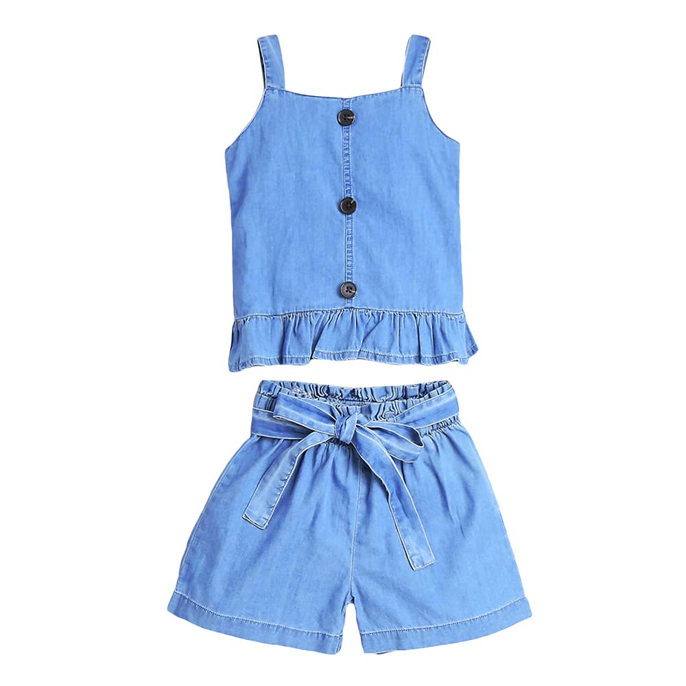 Hopscotch Girls Solid BlouseShorts Set In Blue Color for Ages 4-5 Years