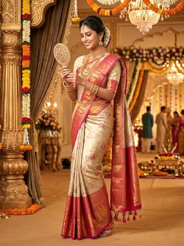 VFCollections Women's Traditional Handloom Kanchipuram Silk Pure Pattu Sarees | Rich Zari Woven Design | Bridal Saree | Unstitched Blouse -2