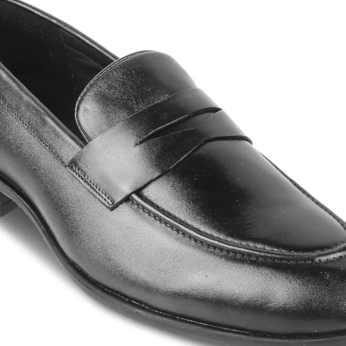 tresmode Dawson Men's Driving Loafers Leather Shoes Black, 9 UK / 43 EU - Round Toe TPR Sole Casual Footwear Penny Soft - Light Weight, Comfortable and Long Life