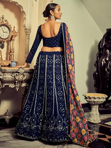 Zeel Clothing Women's Sequins Thread Embroidered Georgette Lehenga Choli With Dupatta (6005-Navy-Blue-Women-Lehenga-Choli-New; Free Size)(Navy-Blue)