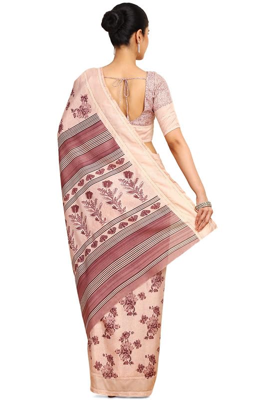 Soch Womens Peach Art Silk Floral Print Saree