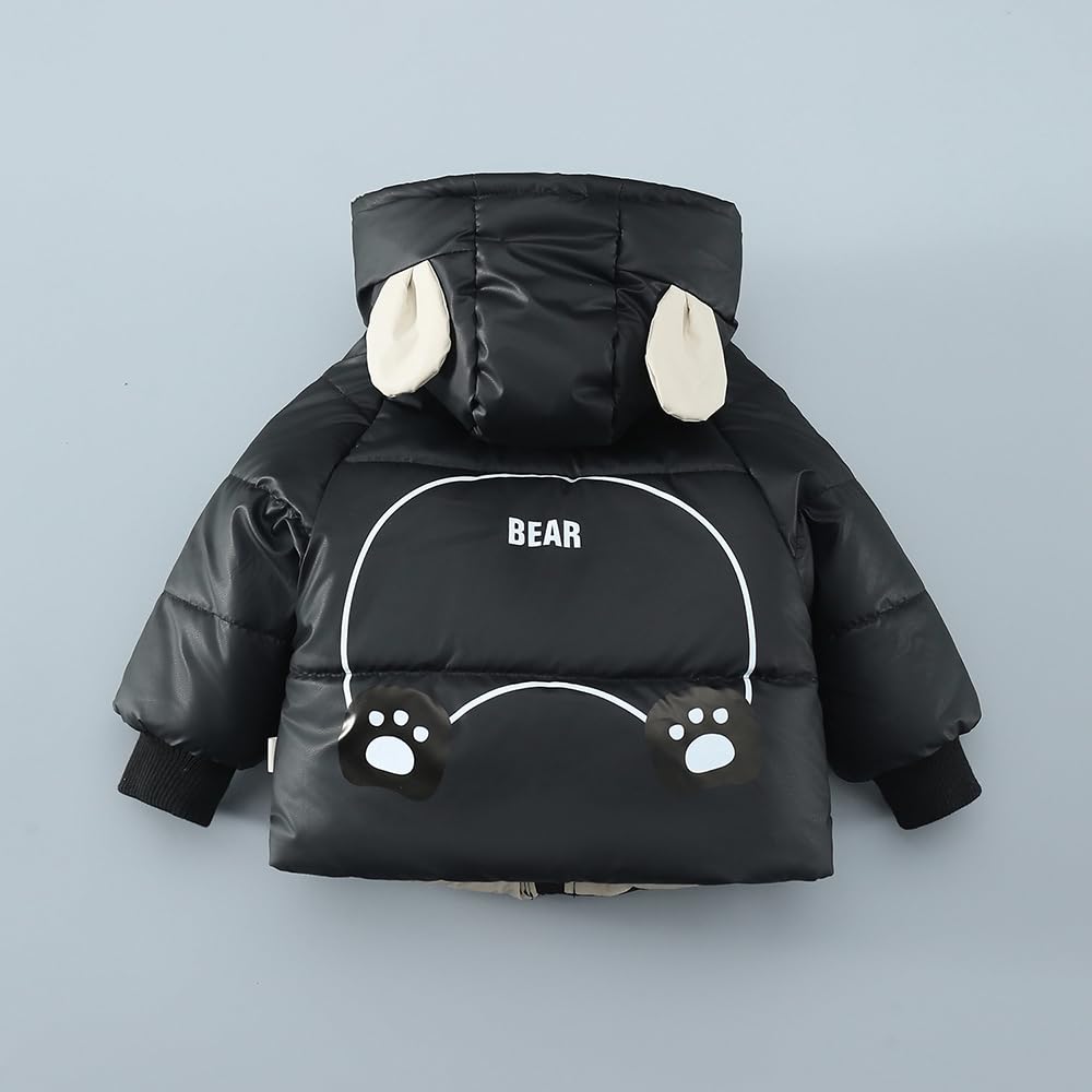 Hopscotch Boys Full Sleeves Black Bear Ear Hood Puffer Jacket For Ages (3-4 Years)