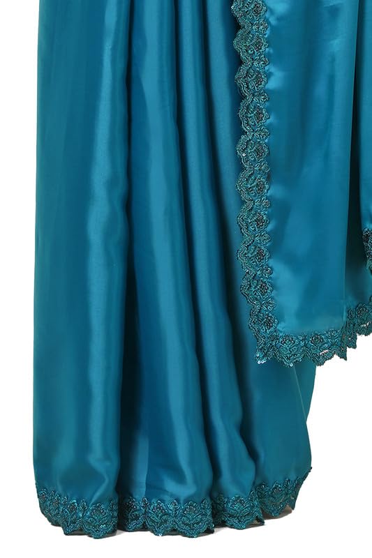 Soch Womens Teal Organza Saree with Sequin Lace Border