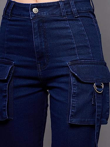 Miss Chase Women's Bootcut High Rise Regular Stretchable Denim Jeans (MCSS24DEN79-03-71-38, Navy Blue, 38)