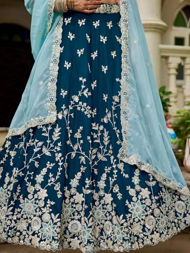 Zeel Clothing Women's Zari Sequins Embroidered Work Rangoli Silk Lehenga Choli With Dupatta (5139-Blue-Women-Lehenga-Choli; Free size)