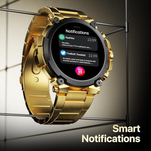 Fire-Boltt Dominian 36.3mm (1.43 inch) AMOLED Display, Stainless Steel Design, 466 * 466 px Resolution, Bluetooth Calling, Multiple Sports Modes, Health Mode, IP67, Weather Updates (Golld Black)