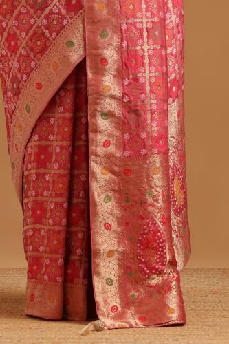Soch Womens Onion Pink Silk Blend Ethnic Motifs Zari Woven Saree