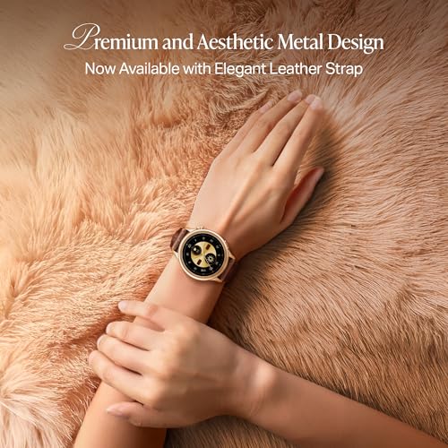 boAt Enigma Daze Women's Luxury Smart Watch w/ 1.3”(3.3cm) AuraVue Display w/ 20% Higher Brightness, Emergency SOS, Female Wellness Tracking, BT Calling, smart Watch for Women Latest (Brown Leather)