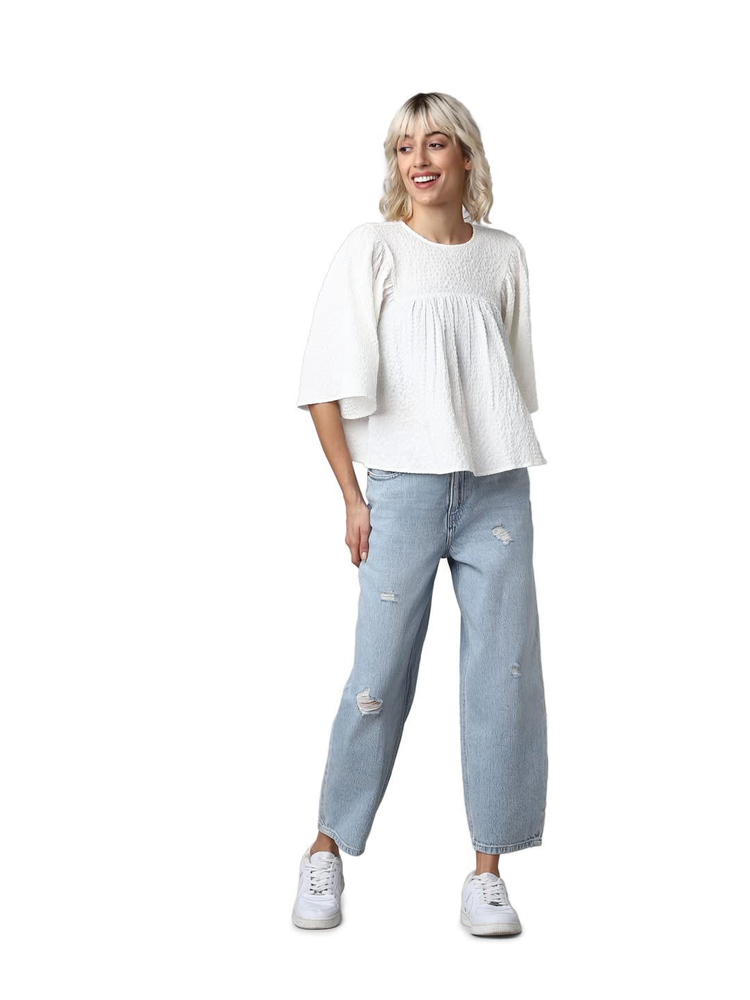 ONLY Women's Solid Regular Fit T-Shirt