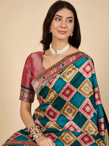 AKHILAM Women's Kanjivaram Woven Soft Silk Saree With Blouse Piece