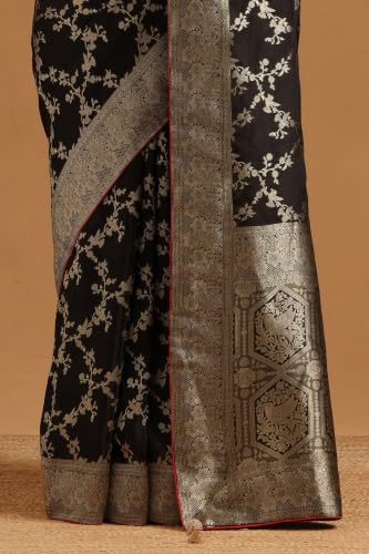 Soch Womens Black Crepe Botanical Zari Woven Saree