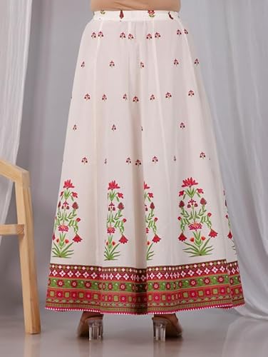 Aramya Soft Cotton Off White Floral Print Festival Wear Skirt for Women (TP4306B-9XL)