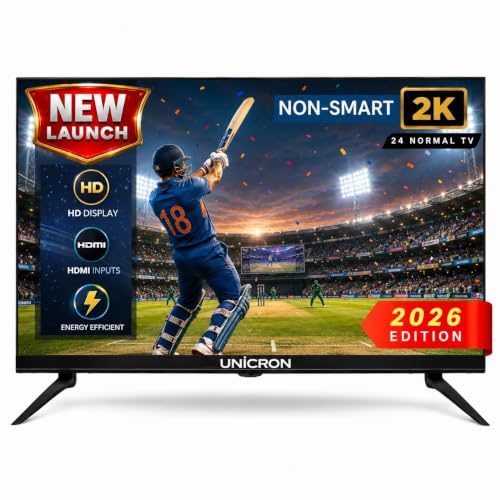 UNICRON 24 Inch HD LED TV Non Smart 20W Sound Output, Premuim Slim Design Crystal Clear Display with HDMI & USB Ports, Ideal for Home, Office & Monitor Security Multipurpose