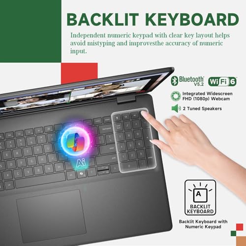 Dell 16 Touchscreen Laptop Computer - Intel 10-Core 7 150U (up to 5.4 GHz), 32 GB DDR5 RAM, 2 TB SSD, 16" FHD+ Touch Display, Backlit KB, Wi-Fi 6, Copilot AI, Windows 11 Pro, Black