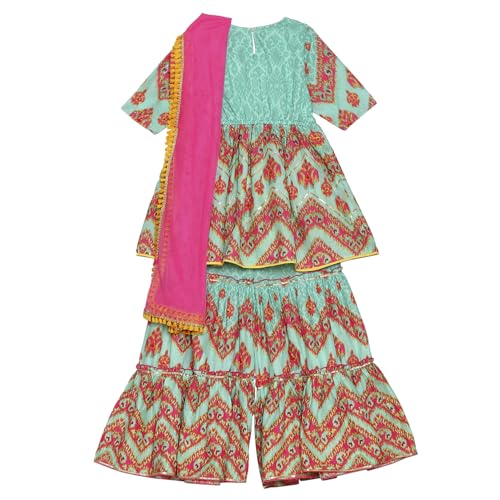 BIBA Girl's Turquoise Cotton Peplum Suit Set