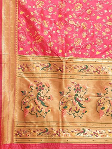 Panzora Women's Paithani Silk Saree With Unstitched Blouse Piece (Gajri-Pink)