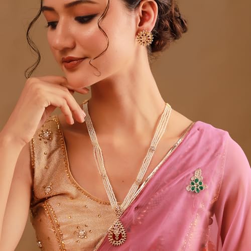 VOYLLA Gota Patti Surya Moti Haar Necklace Set For Women, Gold Jewellery Set, Gift For Women & Girls, Enamelled Jewellery, Festive, Puja, Wedding, Gifting