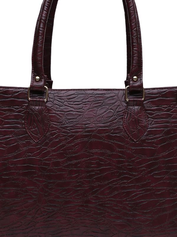 MINI WESST Women's Beautiful Maroon Textured PU Tote Bag