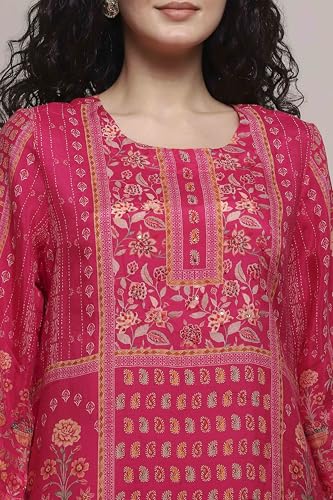 Biba Women Pink Viscose Rayon Straight Printed Suit Set_46