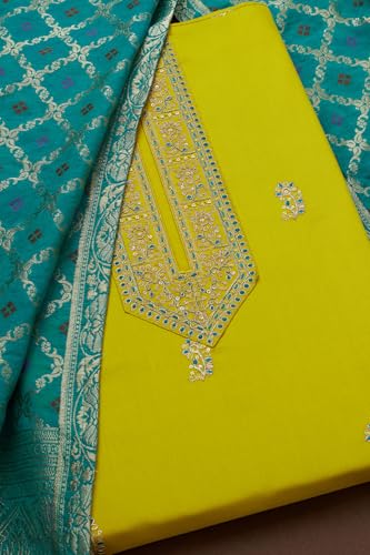 Soch Womens Light Green Cotton Blend Embroidered Unstitch Dress Material With Sequins
