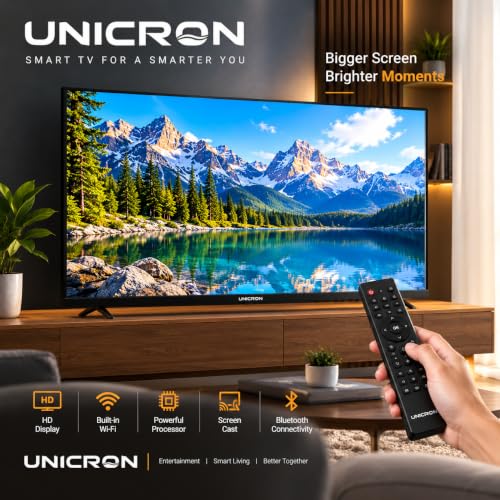 UNICRON 32 Inch Frameless Smart LED TV | Voice Control Android Smart TV | Bluetooth, WiFi, Screen Mirroring | HD Ready Display | HDMI, USB Connectivity | Smart Television for Home | Screen A+ TV
