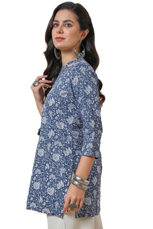 Soch Womens Blue Rayon Ethnic Motifs Print Tunic