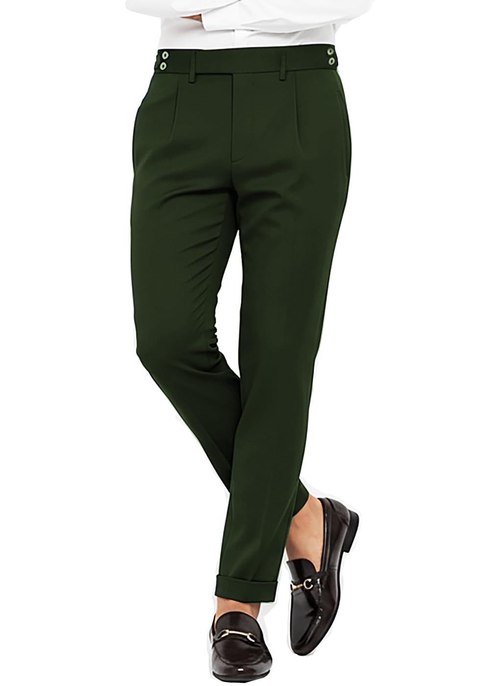 ATHRZ Formal Trousers, Tailored Fit, Belt Loops, Cuffed Hem Gurkha Pant (in, Numeric, 36, Regular, Olive)