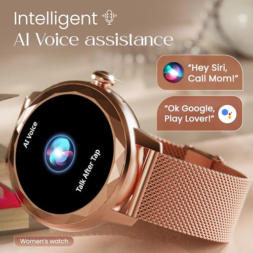 GOBOULT Newly Launched Alora Smart Watch 1.19'' AMOLED Display, BT Calling, Rotating Bezel, 150+Watchfaces, 800 Nits Brightness, AI Voice Assistant, SpO2 Monitoring, 120+ Sports Mode (Rose Gold)