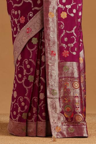 Soch Womens Wine Crepe Botanical Zari Woven Saree