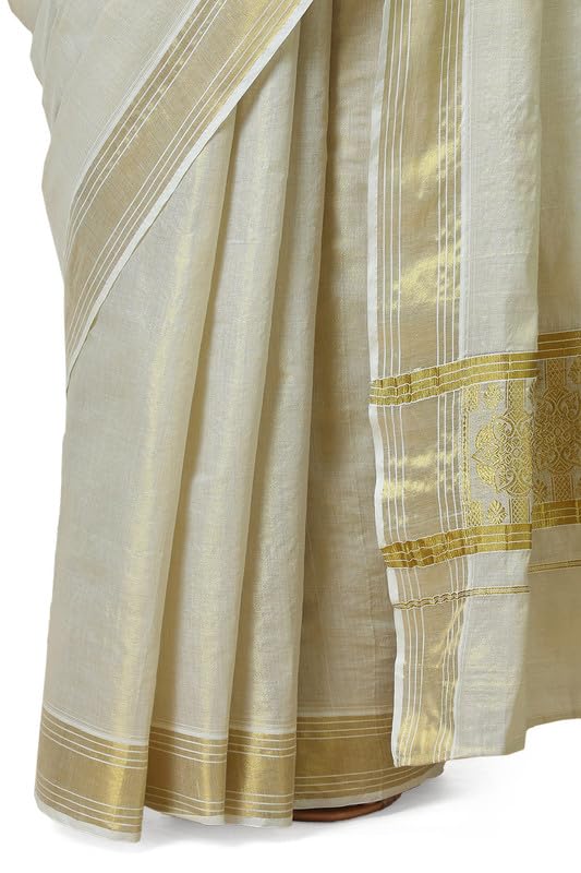 Soch Womens Cream Tissue Zari Woven Kasavu Saree