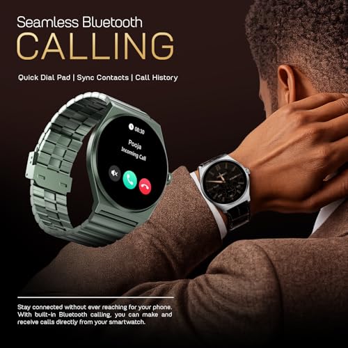Fire-Boltt Phoenix Nova Smartwatch 1.43” Slim Super AMOLED Display, 466x466 Pixel Always-On Display, Bluetooth Calling, Health Tracker for Men & Women Olive Rush