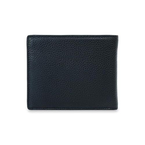 Tommy Hilfiger Men's Multicard Coin Wallet Caroni - Black | Genuine Pebbled Textured Leather Bifold Wallet with 12 Card Slots & Coin Pocket | Ideal for Gifting