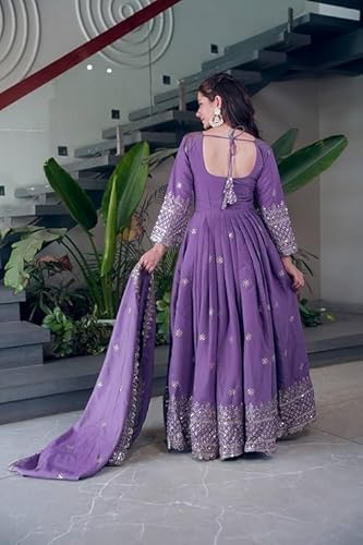 Women Most Beautiful Shimmer Silk Gown with Dupatta Long Dress, Latest Silk Long Anarkali Gown Set for Girls and Woman (in, Alpha, XL, Regular, Woman, Purple)