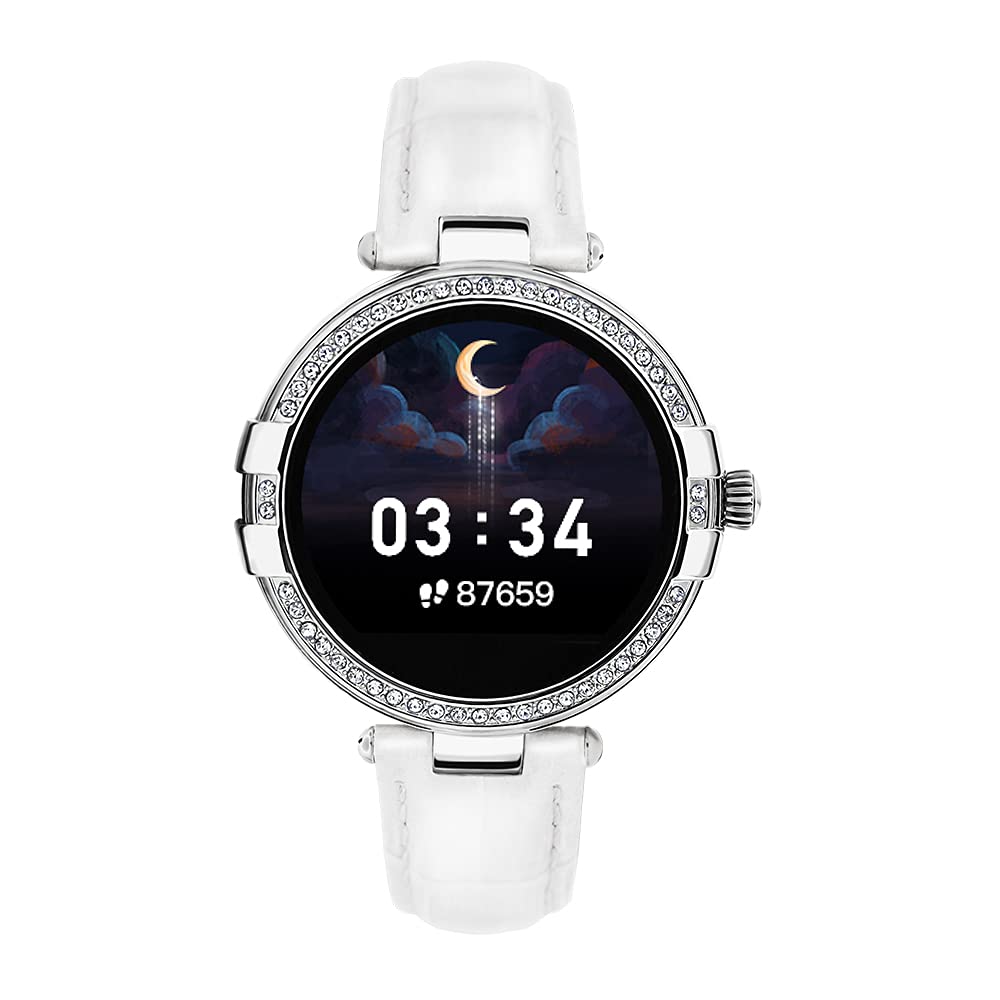 French Connection R8 series Women smartwatch (40 MM dial) with Full Touch HD screen, Metal case, Leather strap, continues Heart rate & Blood pressure monitoring, temperature monitor and IP68 waterproof