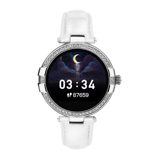 French Connection R8 series Women smartwatch (40 MM dial) with Full Touch HD screen, Metal case, Leather strap, continues Heart rate & Blood pressure monitoring, temperature monitor and IP68 waterproof