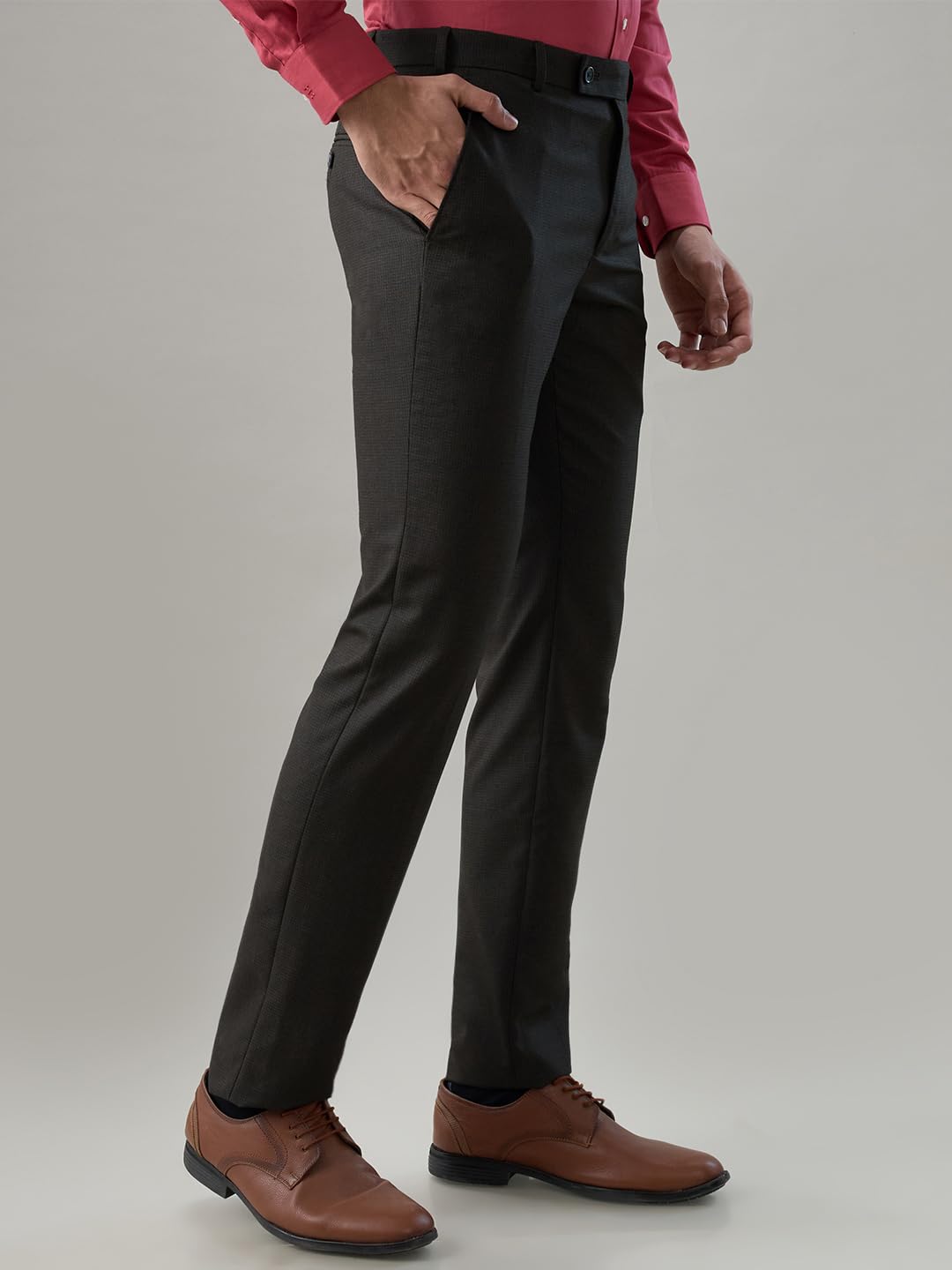 Raymond Men Slim Fit Structure Pattern Polyester Blend Flat Front Formal Trouser Brown
