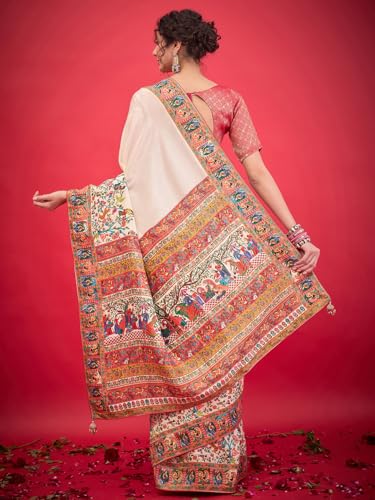 AKHILAM Women's Kanjivaram Woven Soft Silk Saree With Blouse Piece