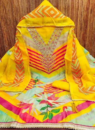 Leeli Peeri Designer Women's Chanderi Digital Print With Coding Work Unstitched Salwar Suit Dress Material