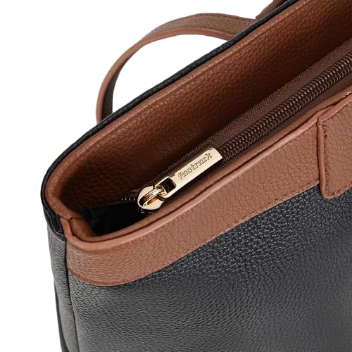 Fastrack Twilight Tan Laptop Tote Bag | Black on Tan Faux Leather Work Tote with 14 Inch Laptop Sleeve | Zip Closure with Organizer Pocket & Dual Handles