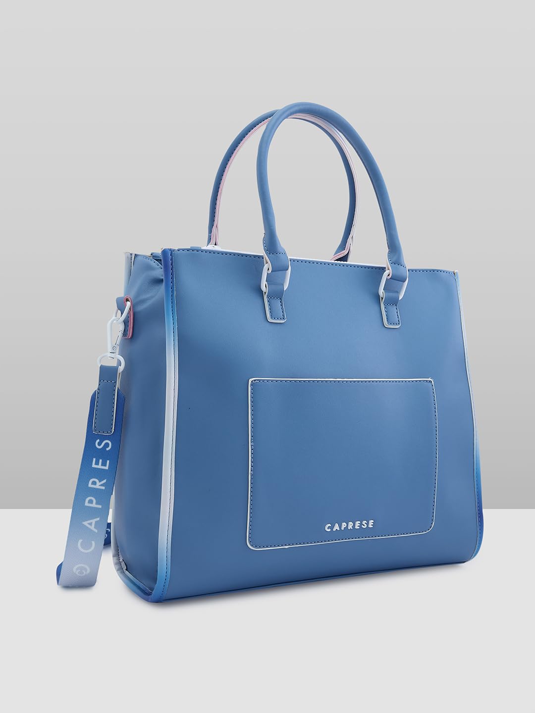 Caprese Vivian Tote Medium Blue Bag for Women|Adjustable & Detachable, Stylish, Durable, Multi-Compartment Design for Work, Travel, Shopping with Back Zip| Large Capacity, Comfortable Straps.