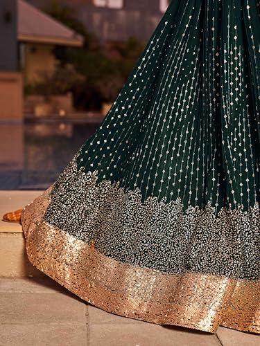 Zeel Clothing Women's Sequins and Thread Embroidery Georgette Semi Stitched Lehenga Choli With Dupatta (5078-Green-Womens-Lehenga-Choli-Latest; Free Size)