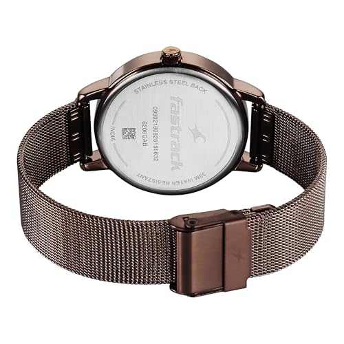 Fastrack Style up 5 Quartz Brown Round Dial Girl's Watch | Stainless Steel Strap Material | Watches for Girls Analog - 6206QM01