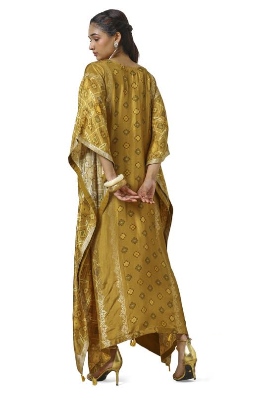 Soch Womens Mustard Brocade Zari Woven Kaftan with Beads