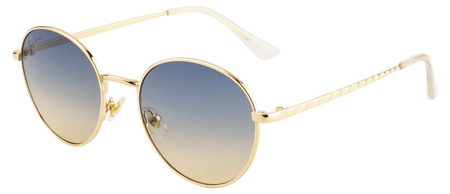 Ted Smith Men's Women's UV Protection Blue Yellow Graded Lens Gold Round Sunglasses