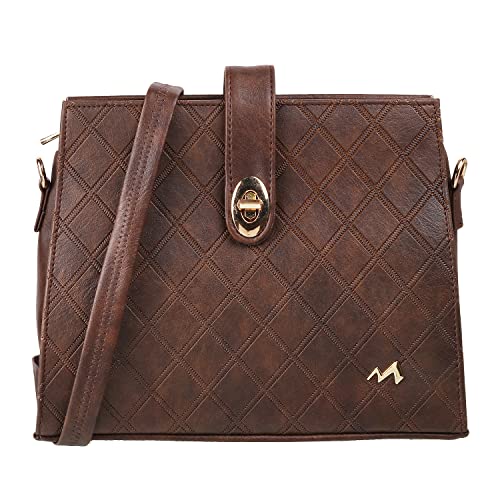 Metro Brown Faux Leather Premium Zipper Casual Sling Bag For Women (66-7208)