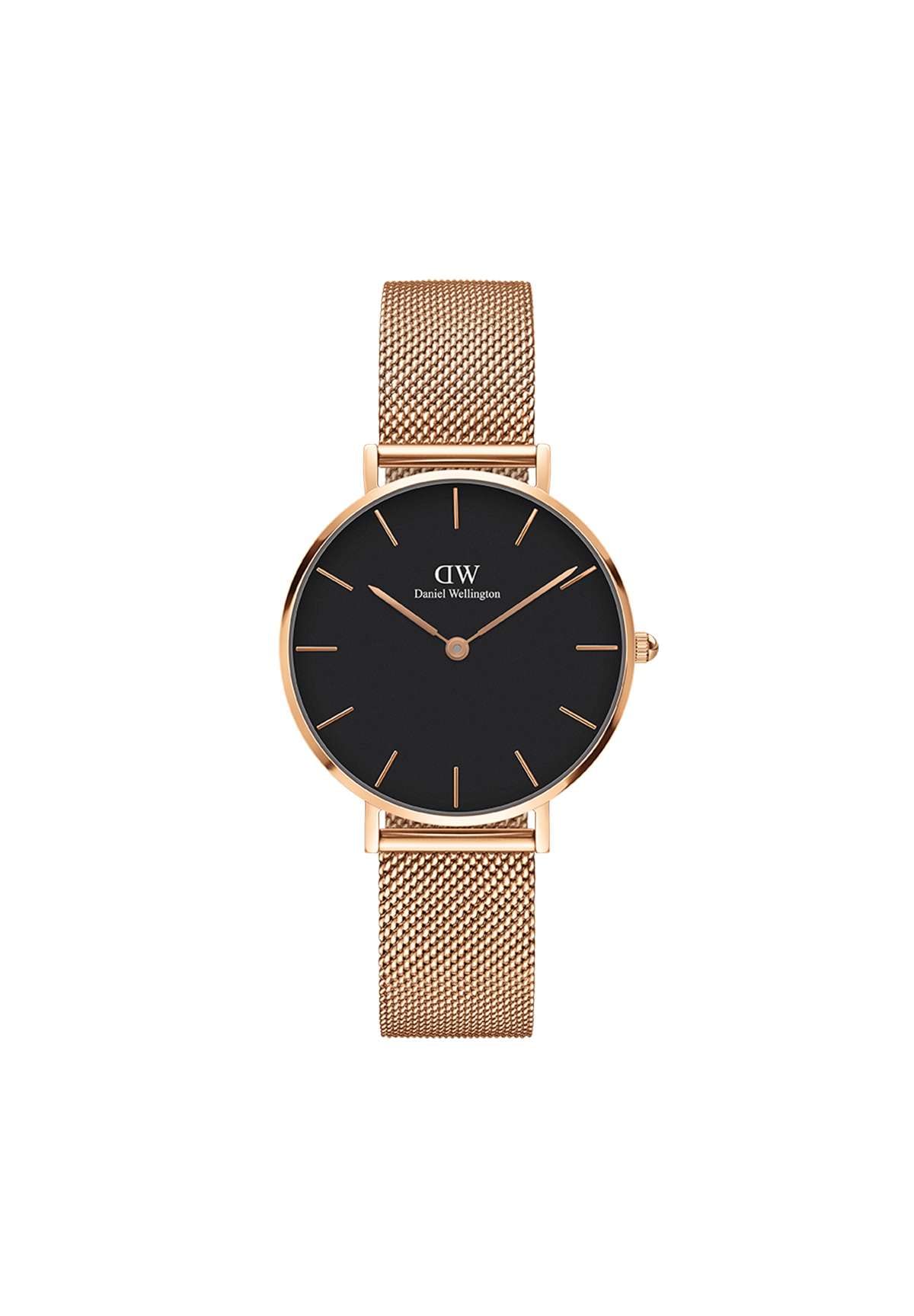 Daniel Wellington Stainless Steel Classic Petite Analog Black Dial Women Watch-Dw00100161, Rose Gold Band