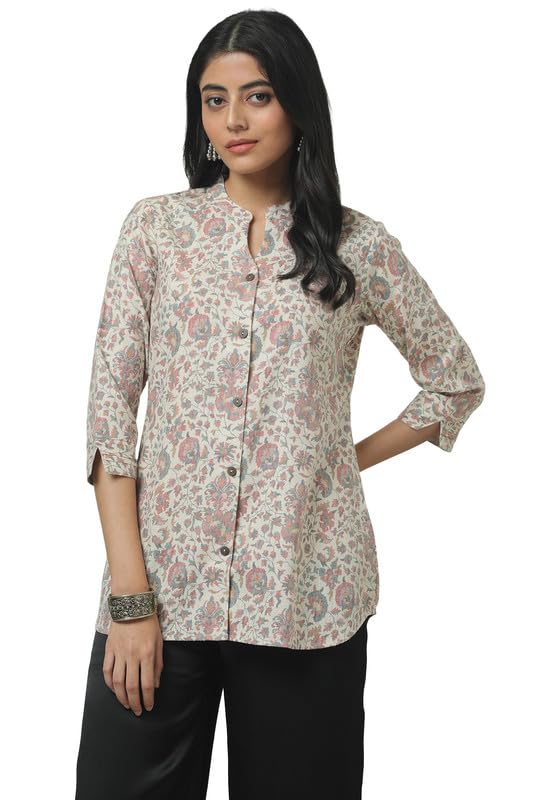 Soch Womens Beige Linen Ethnic Motifs Tunic